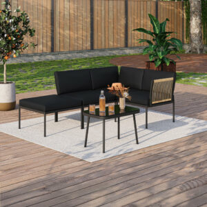 Salon de jardin Ozéa 4 places modulable noir et cordage